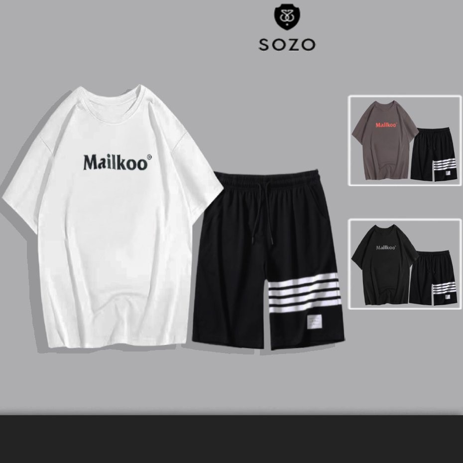Set Bộ 2 Món Quần Shorts + Áo Thun Nam Nữ Unisex Chất Vải Thun CB2_MSH001THDEF6_WAT467CT (3 Kẻ Ngang + Mailkoo)