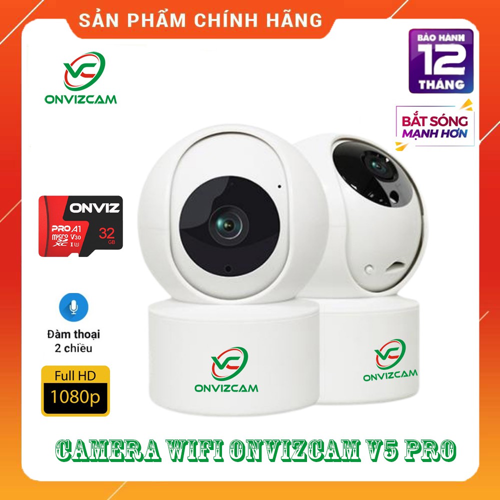 Camera WIFI Onvizcam V5-PRO FULL HD 1080P, 2.0MP - Phát hiện chuyển động, đàm thoại, xoay 355 độ/ Thẻ 32GB/ Thẻ 64GB