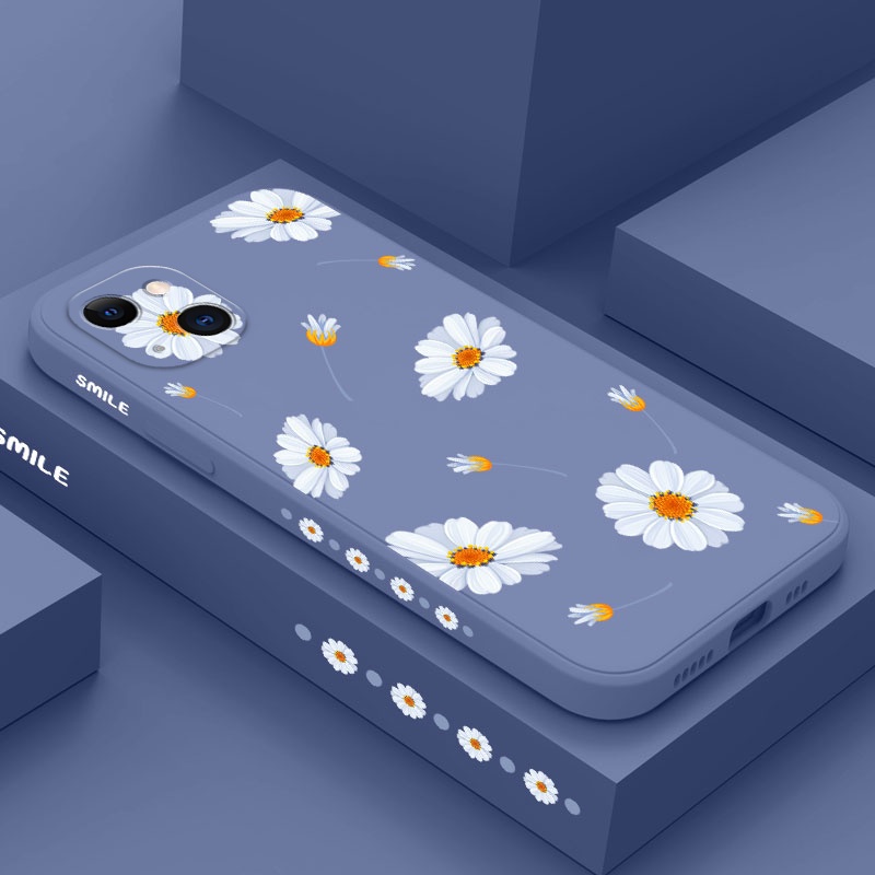Ốp Điện Thoại Silicon Dạng Lỏng In Hình Hoa Cúc Cho IPhone 13 12 Mini Pro Max