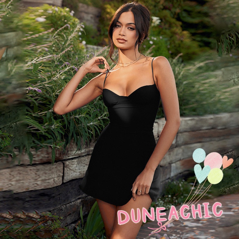 DUNEA Đầm hai dây trơn màu xinh xắn dành cho nữ