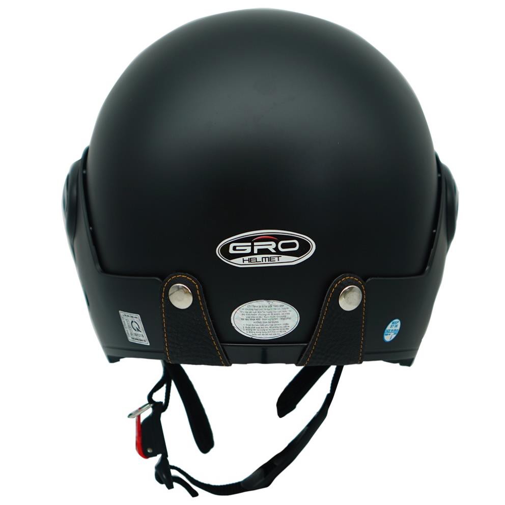 Mũ bảo hiểm cả đầu Gro T318 V1 có kính dài, nhựa ABS bền đẹp, khóa kim loại chắc chắn, mút xốp dày dặn - đen nhám full
