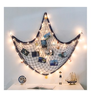 Lưới biển có ốc màu trắng xanh decor trang trí phòng chủ đề biển Địa Trung Hải Misa House