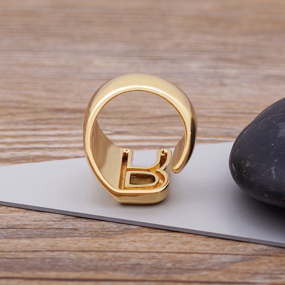 Nhẫn Hở Khắc Chữ Cái A-Z Màu Vàng Thời Thượng