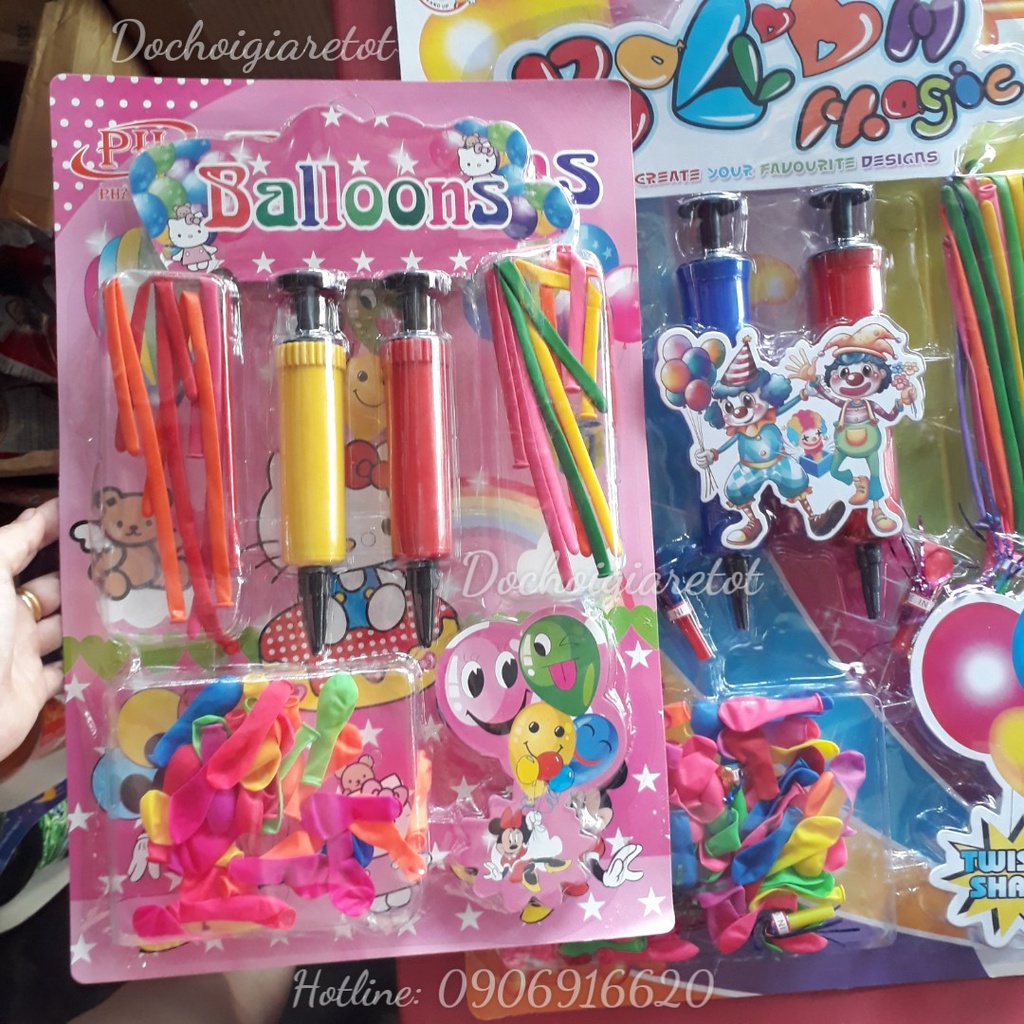 Vỉ Đồ Chơi Bong Bóng Balloon Dài Tạo Hình Nghệ Thuật Tặng Kèm Dụng Cụ Bơm Dành Cho Bé Con