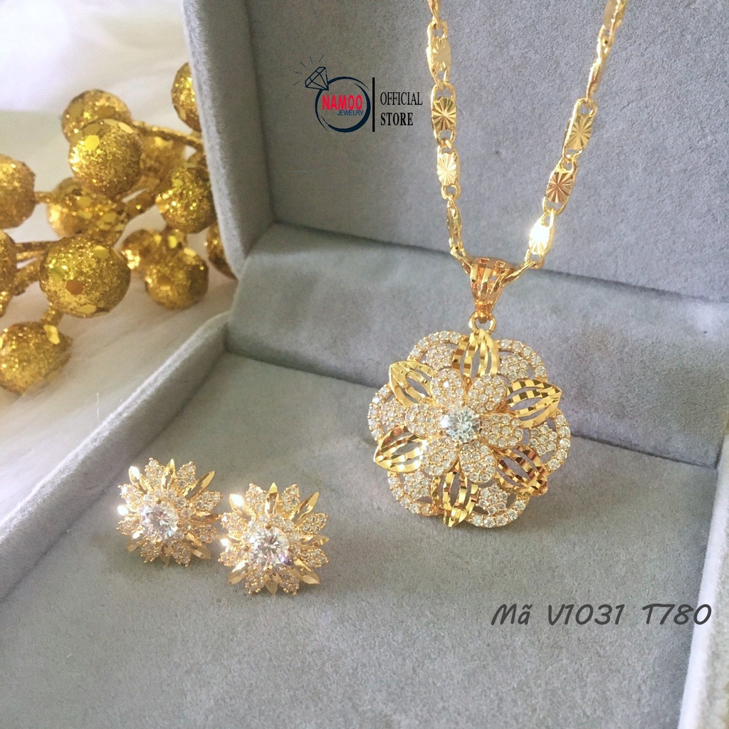 Set Dây Chuyền Và Bông Tai Nữ V1031 T780 Mạ Vàng Hoa Lớn