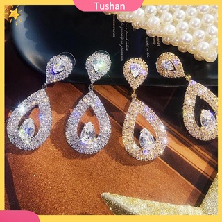 Khuyên tai dáng dài hình giọt nước đính đá thanh lịch dành cho nữ