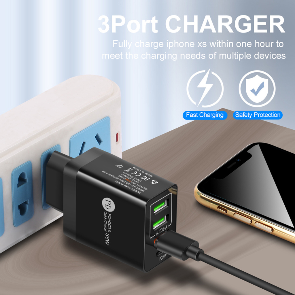 Adapter Sạc Nhanh Pi 36w Pd F-Ast Với 3 Cổng Usb C-Harger