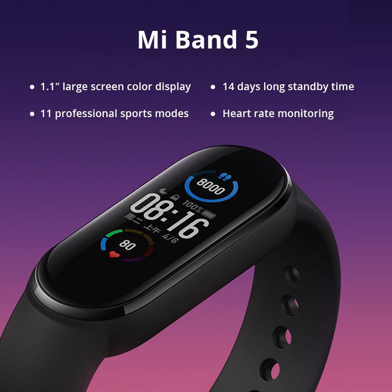 Vòng tay theo dõi sức khoẻ Mi Band 5 Xiaomi Tiếng Việt Miband 5