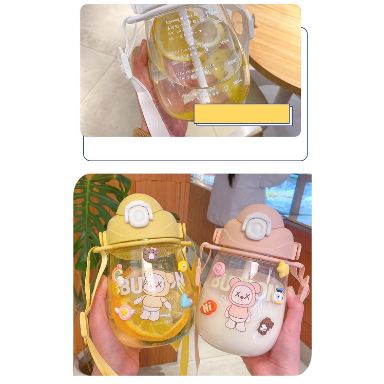 Bình nước thể thao gấu magic cute 1200ml và 1600ml có ống hút và vạch chia ml