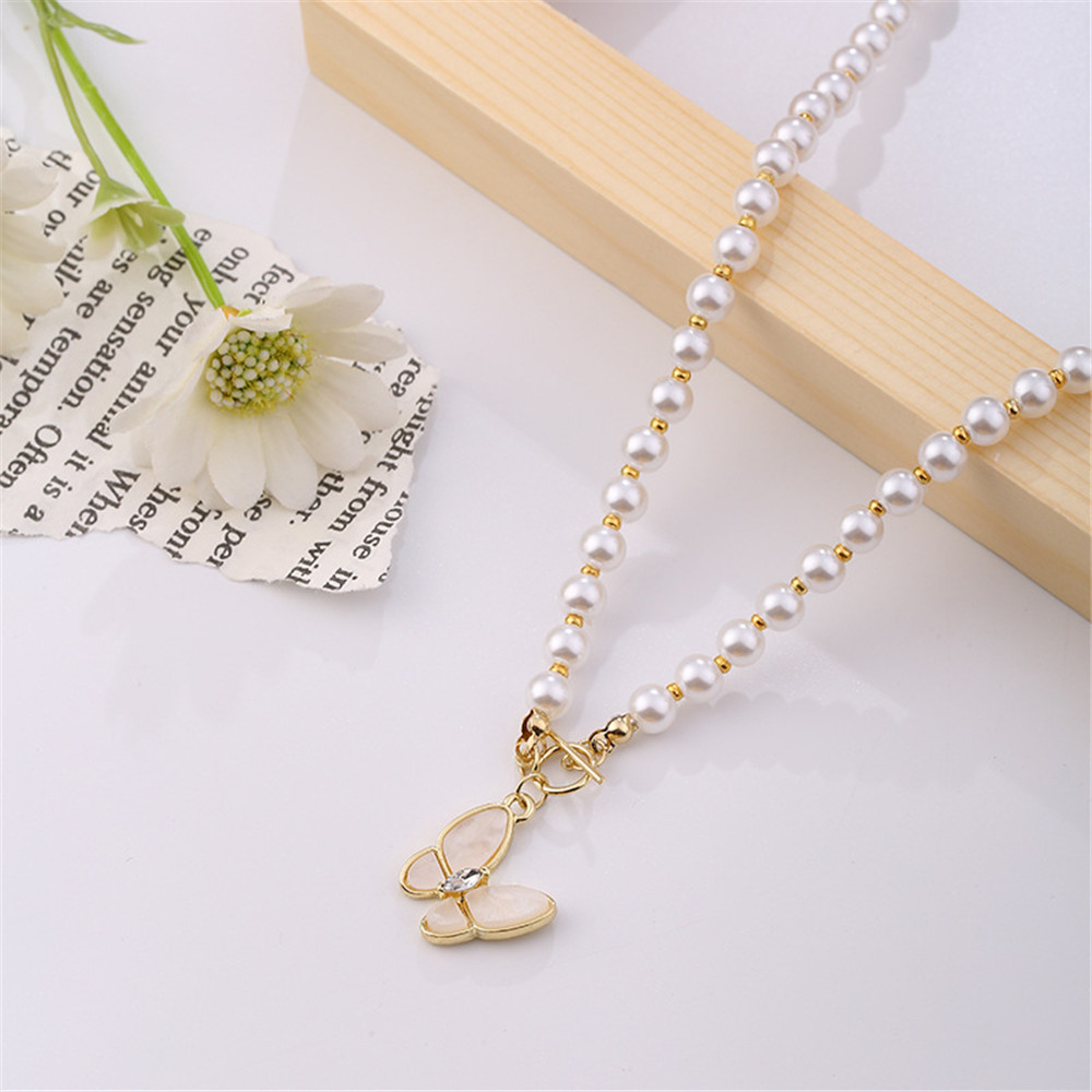 vòng cổ Mặt Bướm Đính Ngọc Trai Kiểu Dáng Đơn Giản Thanh Lịch