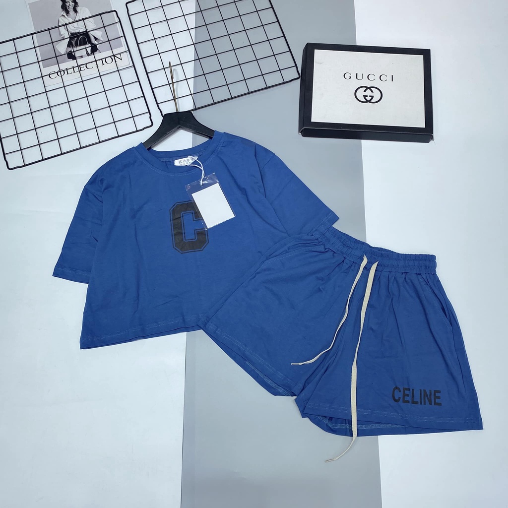 BỘ cotton in chữ C + quần sooc chun