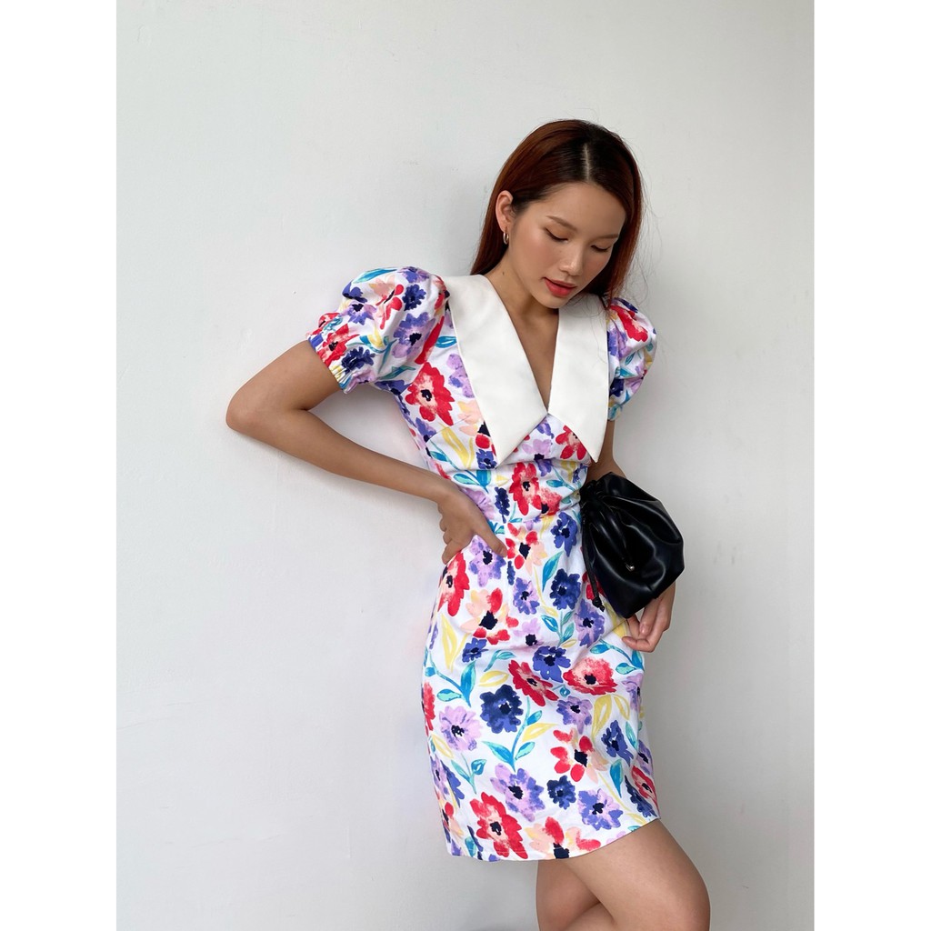 Đầm Hoa Cổ V Tay Phồng EDINI - D1396 | BigBuy360 - bigbuy360.vn