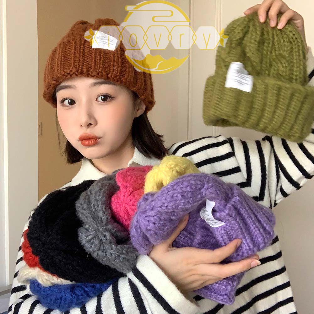 Mũ Beanie Dệt Kim Màu Ngà Hoạ Tiết Kẻ Sọc Và Chữ Thời Trang Mùa Thu Cho Phái Nữ