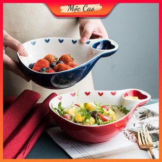 Bát sứ, tô sứ đựng salad hình bầu 2 màu đỏ xanh hình trái tim decor bàn ăn cực yêu