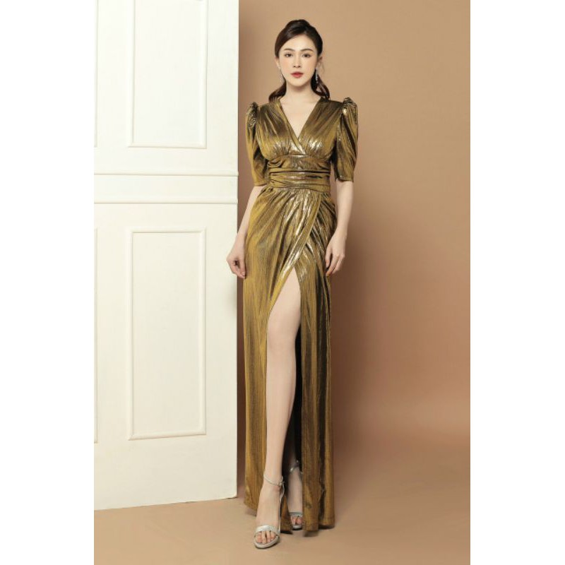 Đầm dạ hội nhũ kim tuyến thiết kế cao cấp  tặng hoa tai thời trang xinh xắn