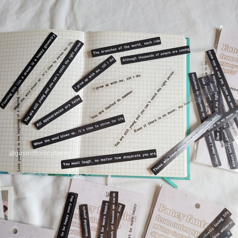 Set 40 quote sticker chữ trắng đen dùng trang trí bullet journal - ginandtonic