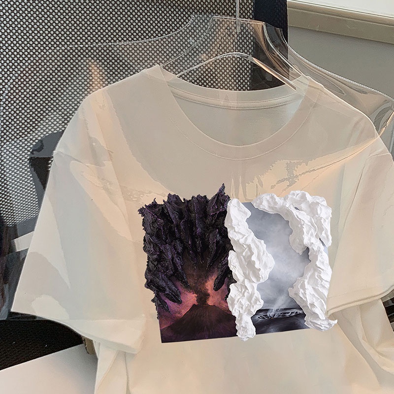 Áo Thun HIIXIIVI 100% cotton Tay Ngắn Cổ Tròn In Hình Hoàng Hôn Thời Trang Mùa Hè Phong Cách Hàn Quốc Dành Cho Nữ 2022
