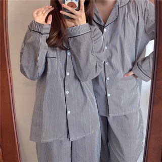 Bộ ngủ kẻ sọc đôi, pijama nam nữ phong cách basic Hàn quốc