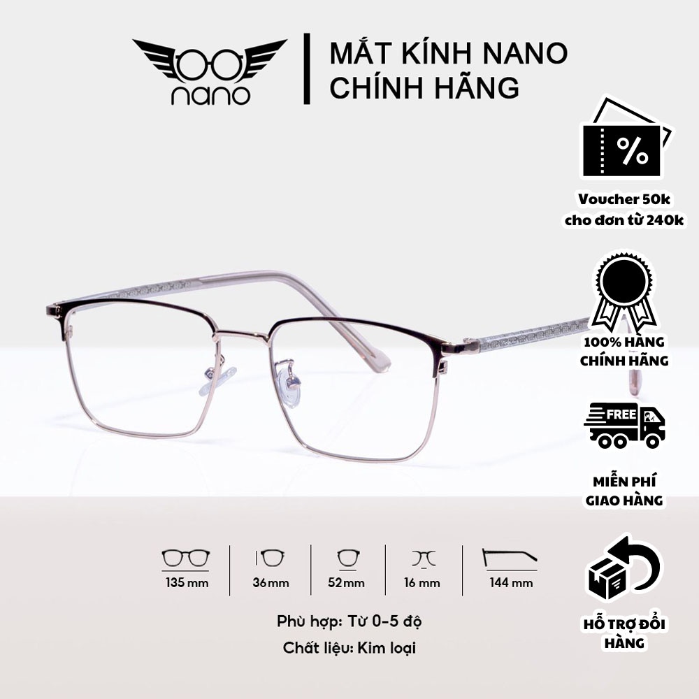 Gọng kính cận nữ nam, kính gọng vuông kim loại NANO GM1032 chất liệu chống gỉ chắc chắn nhẹ unisex nhiều màu cơ bản