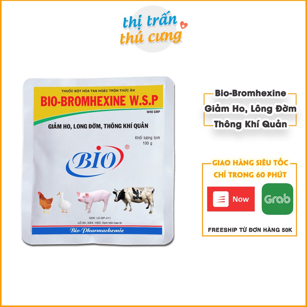 BIO-BROMHEXINE Giảm Ho, Long Đờm, Thông Khí Quản Hỗ Trợ Hô Hấp Cho Vật Nuôi 100g