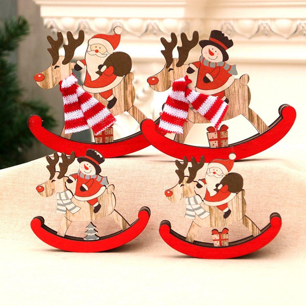 1 Phụ Kiện Treo Trang Trí Giáng Sinh Bằng Gỗ Hình Ông Già Noel &amp; Người Tuyết