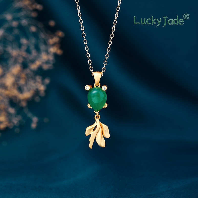 Vòng cổ Mạ Vàng 18K Đính Đá Ngọc Bích Trắng Phong Cách Cổ Điển Thời Trang Cho Nữ