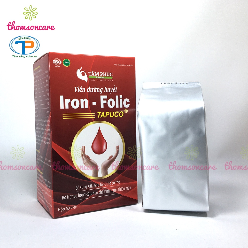 Viên sắt bổ máu cho bà bầu và sau sinh - Dưỡng huyết Iron Folic hộp 60 viên từ sắt hữu cơ và acid folic