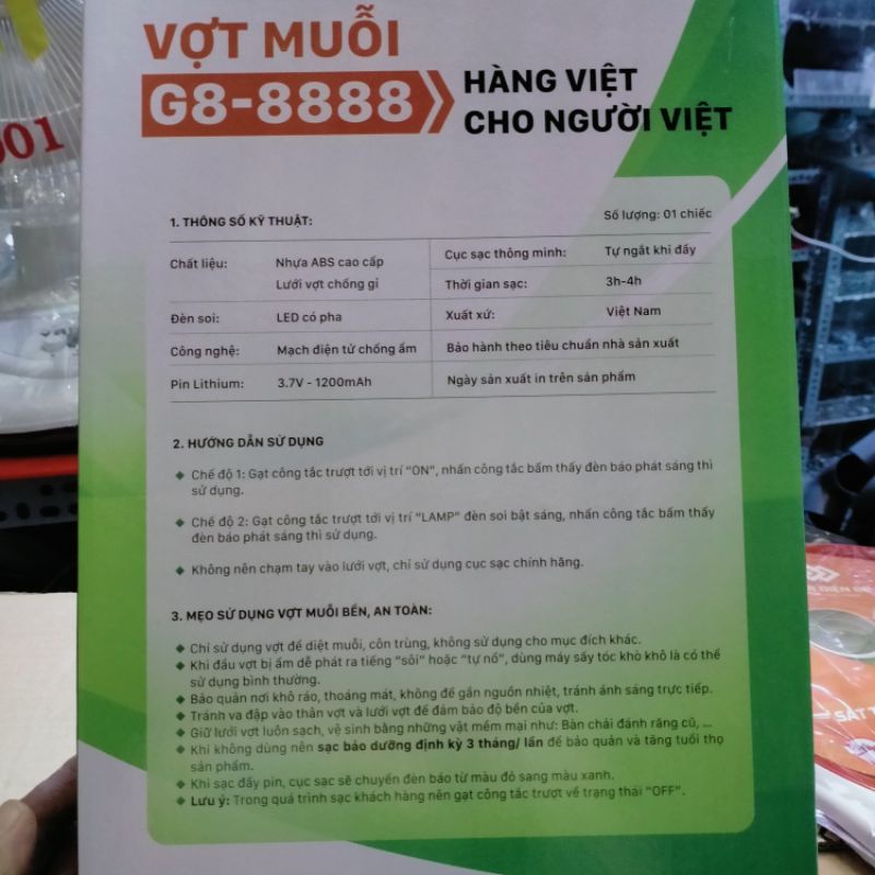[cao cấp] Vợt Muỗi Việt Nam G8