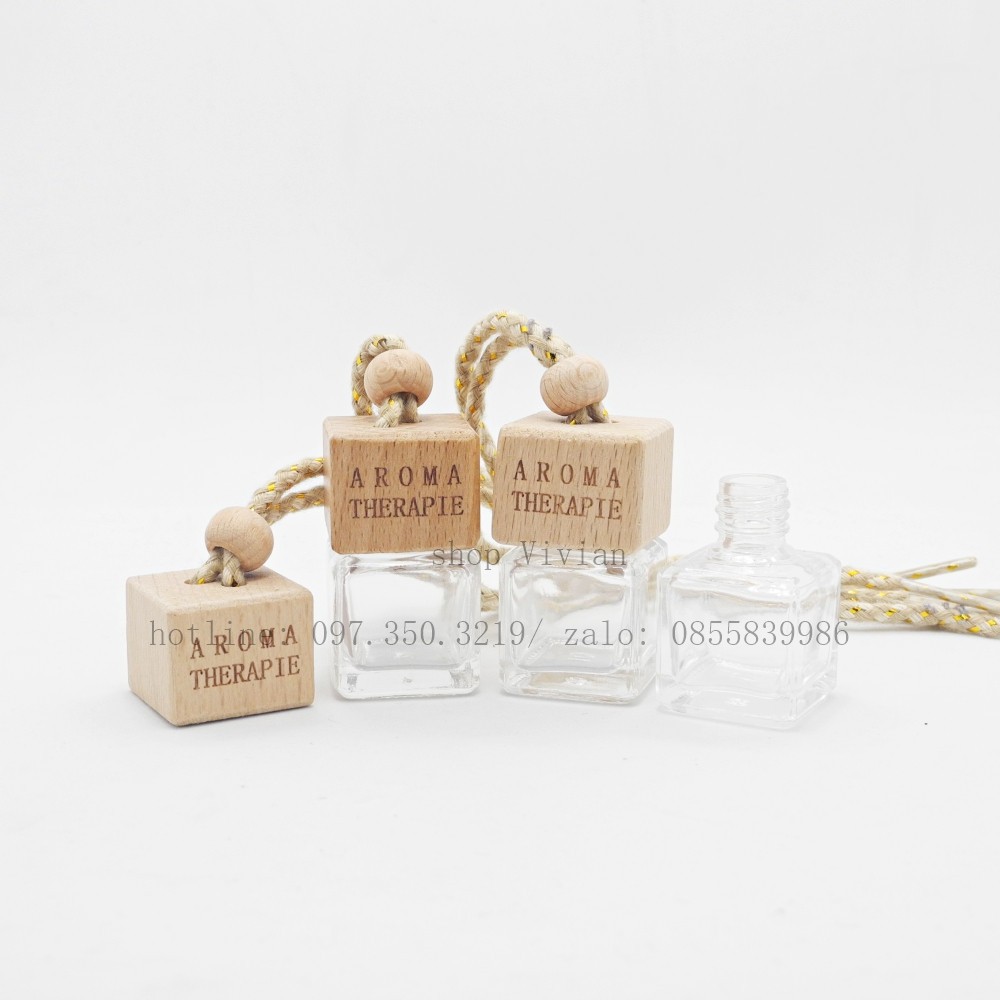 {SỈ từ 6,5k} Chai lọ đựng tinh dầu treo xe vuông, dây kim tuyến