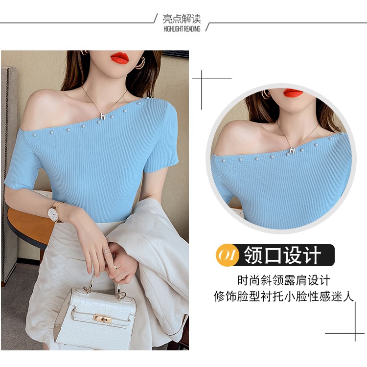 Áo Sweater Tay Ngắn Hở Vai Thiết Kế Dễ Thương Cho Nữ