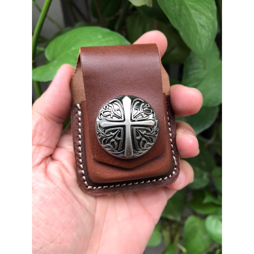 Bao da Zippo gắn thắt lưng , bao da bò Handmade - BBL008