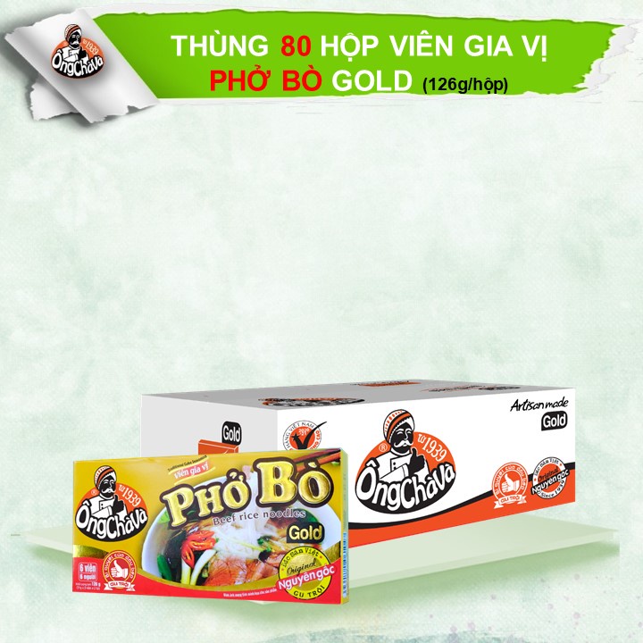 Thùng Viên Gia Vị Phở Bò Gold 126gram Ông Chà Và (4 lốc/80hộp/thùng, 126gram/hộp) Siêu Tiết Kiệm Và Tiện Lợi Cho Quán Ăn