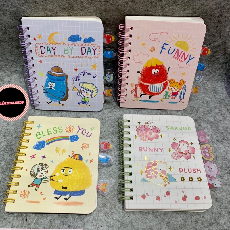 Sổ lò xo A6(8.7x11.3cm) - 128 trang, có kèm tag nhớ trang