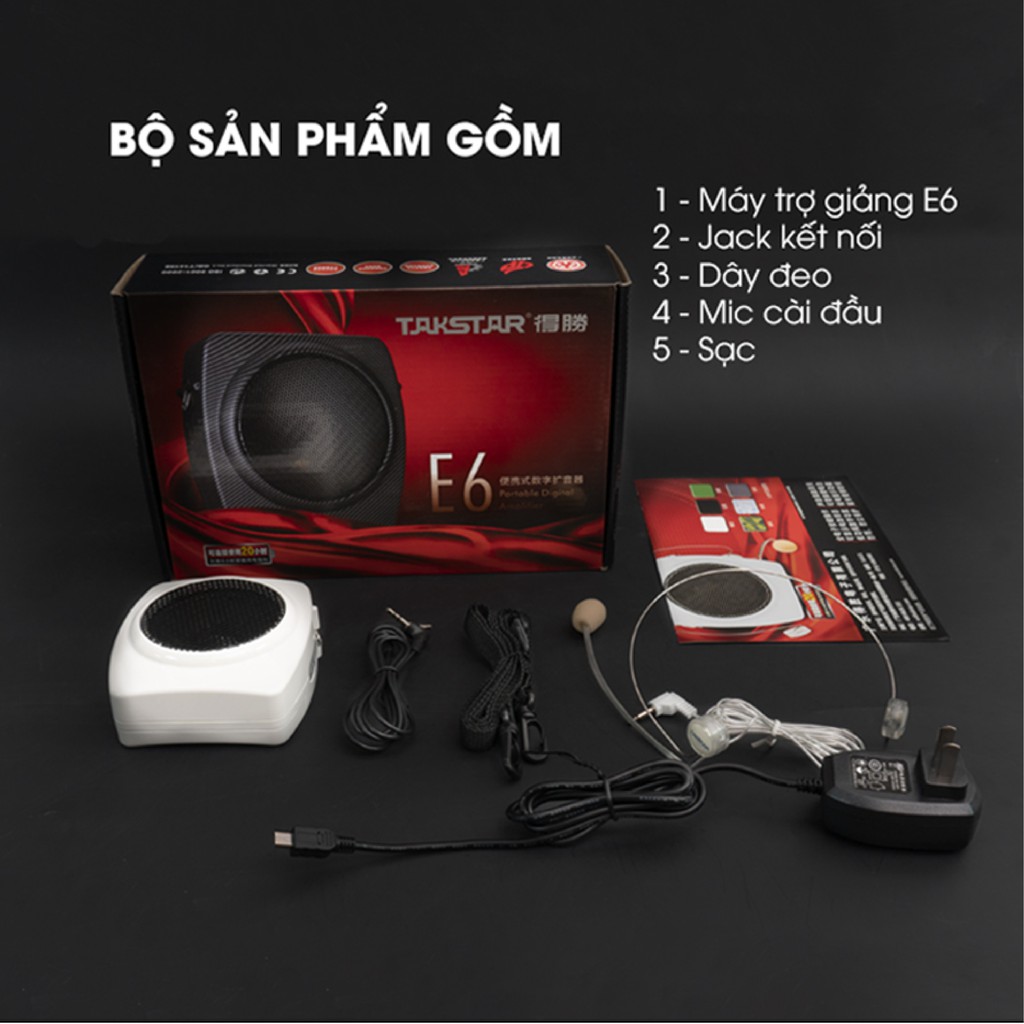 Máy trợ giảng TAKSTAR E6 công suất lớn, chống nước chuyên nghiệp, mic và loa trợ giảng cho giáo viên,hướng dẫn viên