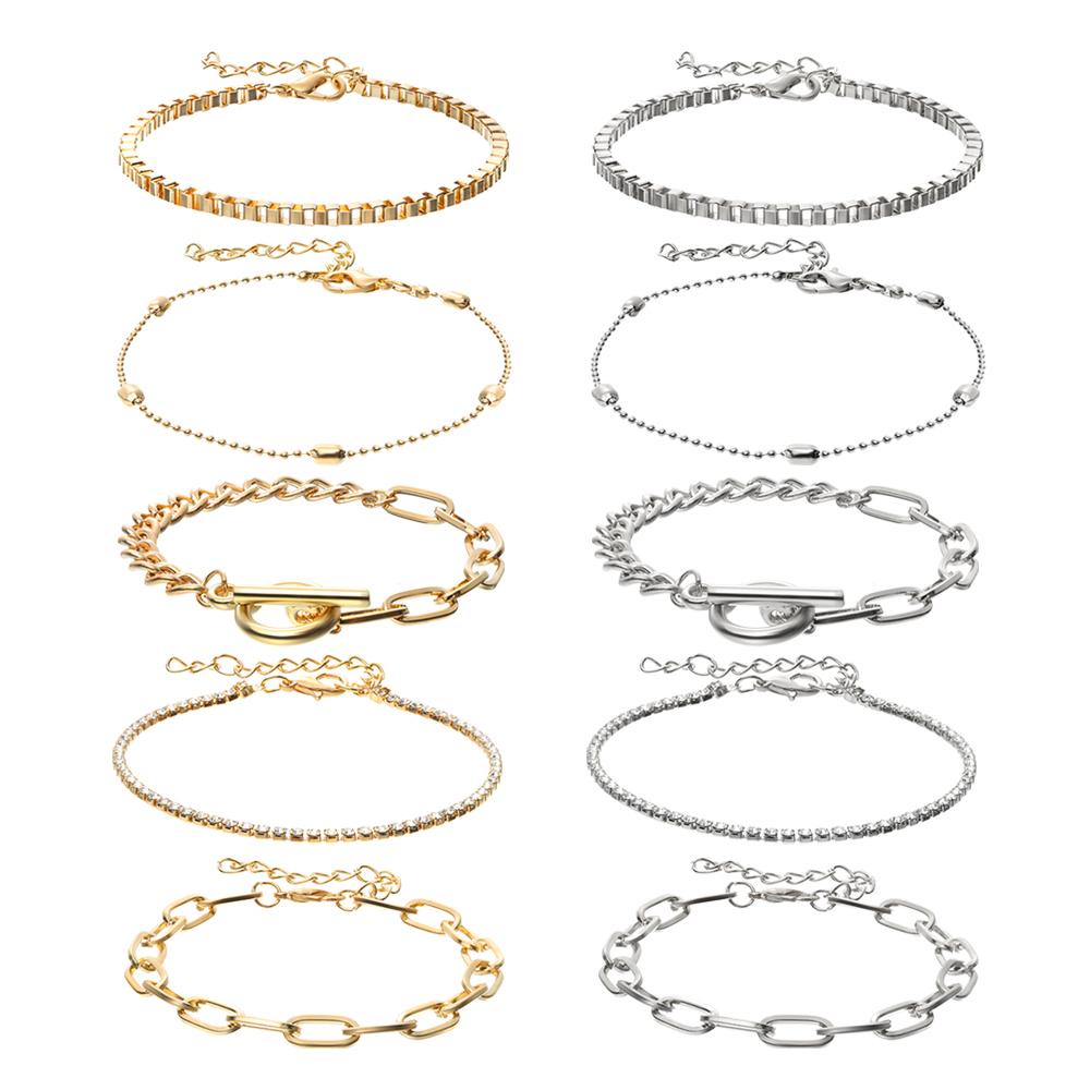 Set 5 Vòng Tay Dây Kim Loại Mạ Điện Thời Trang