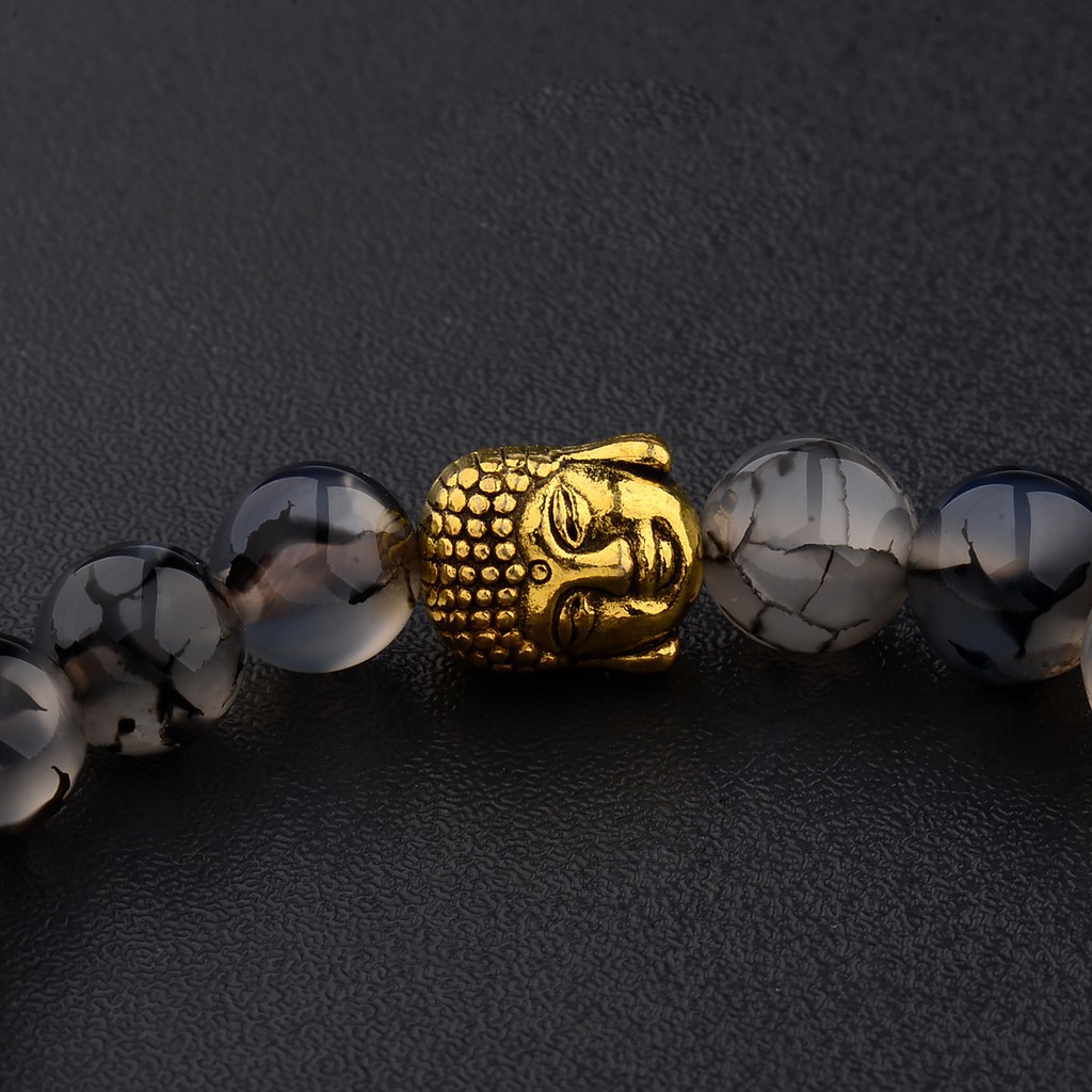 Vòng tay nam đá tự nhiên- đầu phật vàng đầu sư tử
