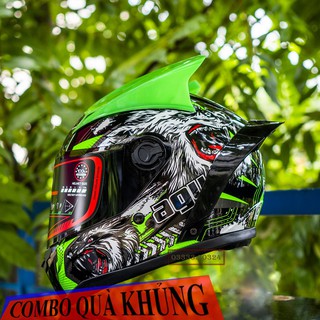 Mũ fullface Agu tem sói màu xanh lá ( BẢO HÀNH 12 THÁNG )