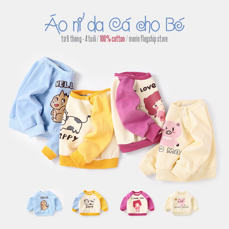 Áo nỉ cho bé Mario Store áo da cá họa tiết đáng yêu chất cotton hàng xuất khẩu