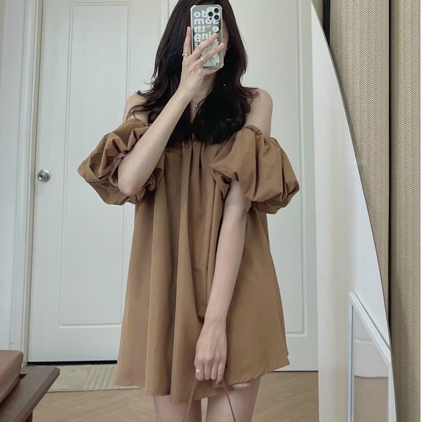 áo kiểu bệt vai tay ngắn bồng fom dài