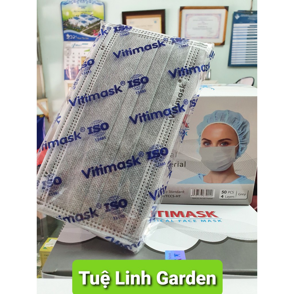 Khẩu Trang Y tế 4 lớp Vitimask Màu Xanh, Xám Hộp 50 cái | BigBuy360 - bigbuy360.vn