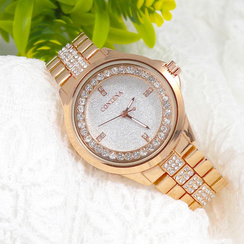 Đồng hồ nữ CONTENA CN1088 mặt ánh nhũ dây thép đính đá | BigBuy360 - bigbuy360.vn