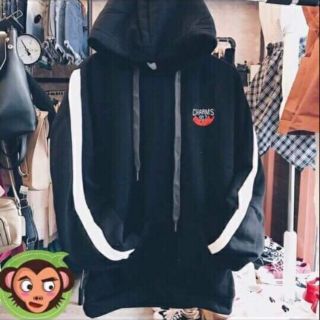 Áo hoodie đen sọc trắng