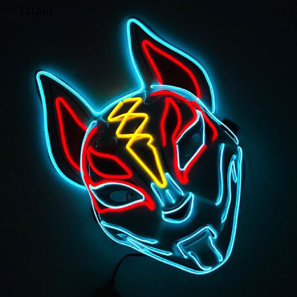 [TAT] Fox Mask Neon Led Light Cosplay Mask Halloween Party Rave Led Mask   CVX