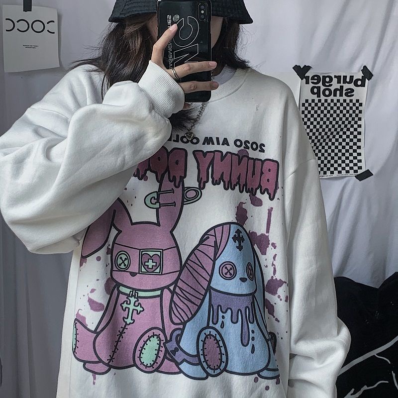 áo nỉ sweater cổ tròn dáng rộng in họa tiết hoạt hình thời trang mùa đông | BigBuy360 - bigbuy360.vn