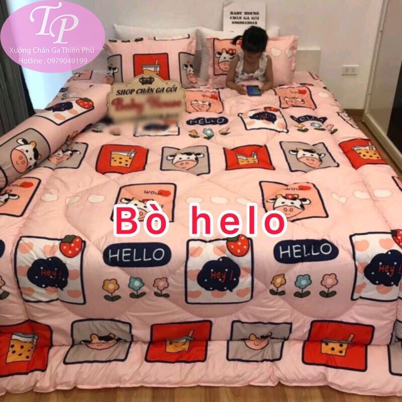 Chăn Phao Trần Bông Coton Poly Dày Dặn Nặng 2kg  Hình Bò Sữa Con Vật Ngộ Nghĩnh Đáng Yêu Siêu Đẹp