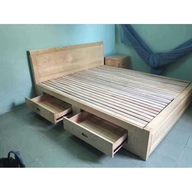 Giường gỗ Sồi có Học Kéo 1m6-2m giá 5tr500