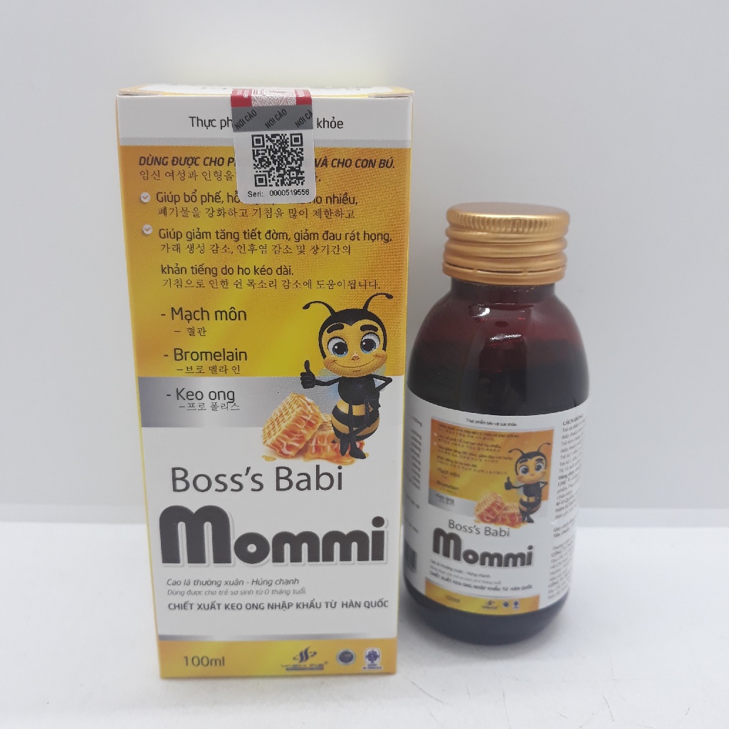 Siro Boss's Babi Mommi chai 100ml chiết xuất keo ong nhập khẩu từ Hàn Quốc
