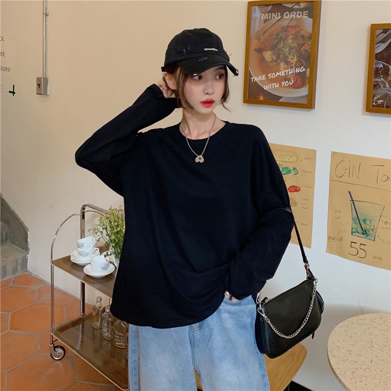 Áo thun SUXI tay dài dáng rộng in họa tiết mới thời trang cho nữ