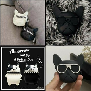 (Order 17 ngày) Case bảo vệ Airpods Pro/1/2/ Freebuds bull dog cool ngầu đen trắng đỏ/ đeo kính râm supreme EARISE