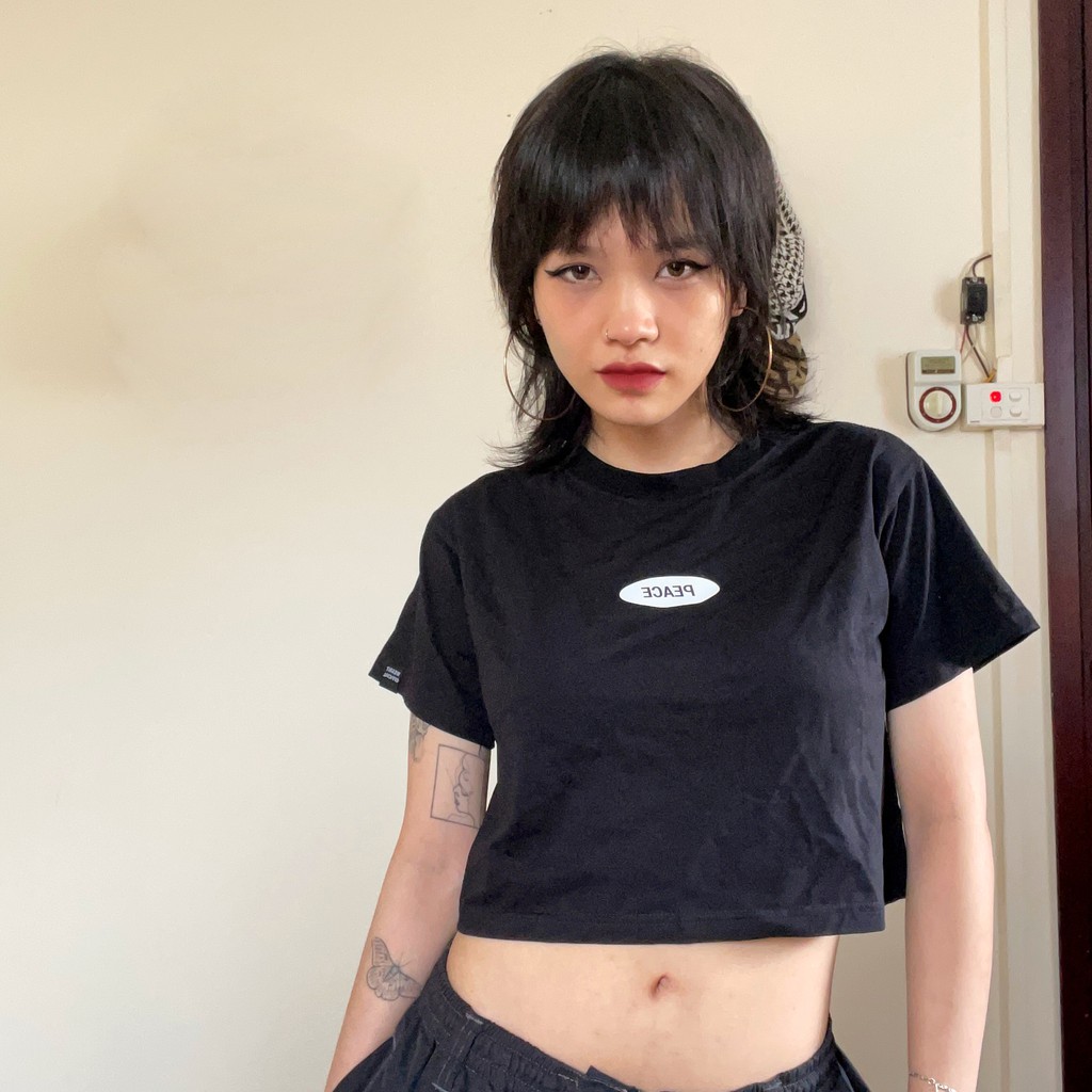 Áo Croptop WEARIT croptop nữ chất liệu cotton co dãn 4 chiều thoáng mát PEACE